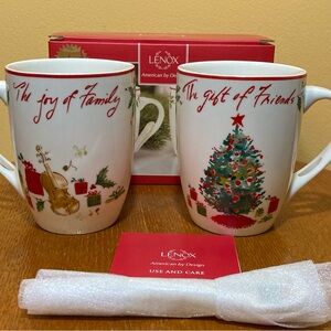 NIB 2005 Lenox Holiday Mug Set with Matching Spoons